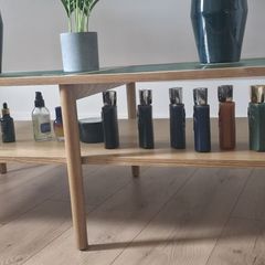 Oak coffee table with fluted glass top