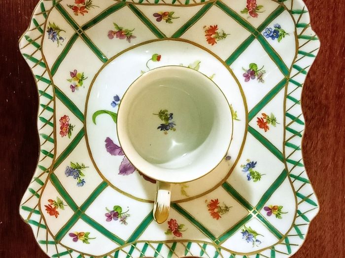 Vintage Paris Royal 'Green Garden' Square Plate and Demitasse Cup.