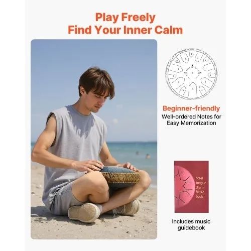 Steel Tongue Drum, 33cm 15 Notes Rain Drum for Outside Garden, C Major Musical Drums with Music Book & Mallets