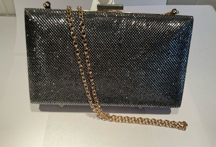 Gunmetal Grey  Pewter Shimmering Box Clutch Bag