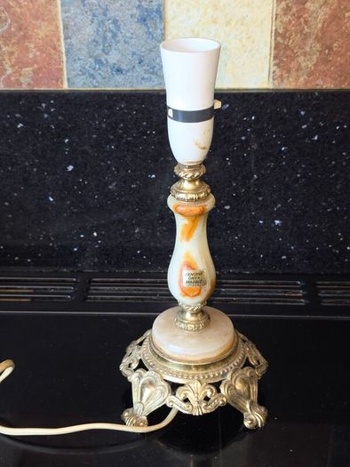 3X Antique Table Lamps - Italian Onyx Marble & Japanese Chokin Art