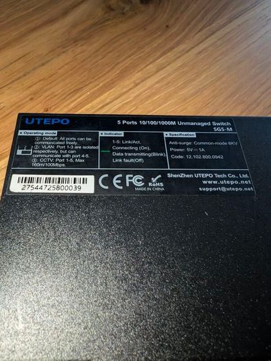 UTEPO SG5-M 5 Port Gigabit Unmanaged Switch CCTV VLAN Loop Detection Surge Protection IP Camera Network