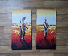 Two African Landscape Painting Masai Mara Canvas