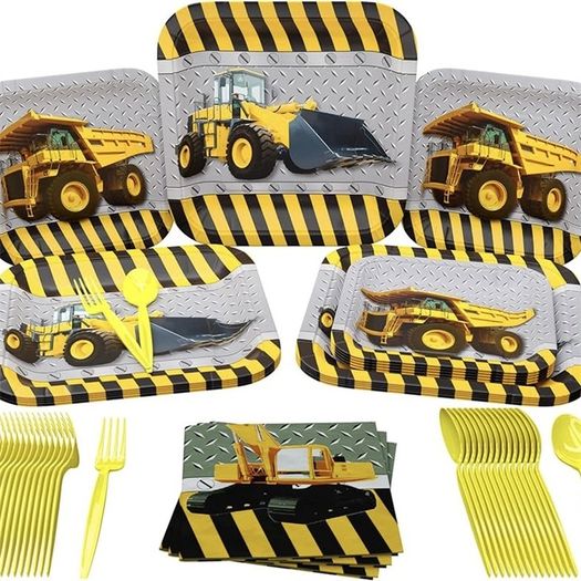 Kids/Boys Party Paper Plates, Napkins and Plastic Cutlery 16 person set