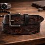 Premium Embossed Genuine Leather Belt Stylish Vintage Designer Belt Durable Formal & Casual Waist Belt Image 3