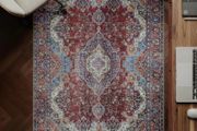 Machine Washable Rug, 122x170cm, 75% Recycled Cotton, Short Pile, Non-Slip Backing, Non-Shedding, Suitable for Bedroom, Kitchen, Hallway, Office, Midsize, Burgundy Red &amp; Blue