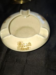 Beautiful Old Heinrich Germany Porcelain Ashtray featuring the Asbach Uralt Advertising Brandy, Postage Available