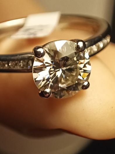 White Gold Moissanite Solitaire Ring with Accents