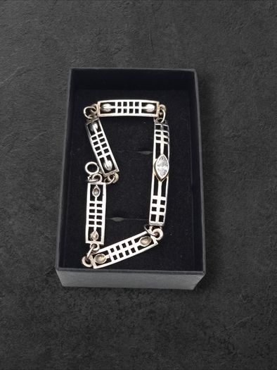 Vintage Geometric 925 Sterling Silver Cubic Zirconia Bracelet