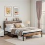 King Size Bed Frame with Storage Wooden Headboard,Bed 150x200 cm,Metal Bed Frame Kingsize Bed Base Mattress Foundation,Metal Slats Support,Platform Bed Frame Double Bed,Black+Rustic Brown Image 8
