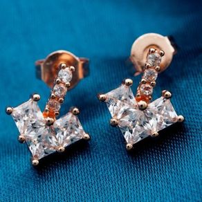 Rose Gold Plated Clear CZ Drop Earrings