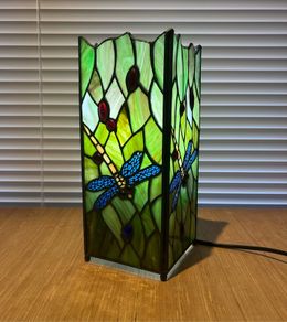 Vintage Tiffany-style Dragonfly square table lamp