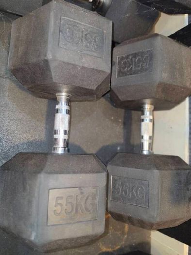 55kg Rubber Hex Dumbells