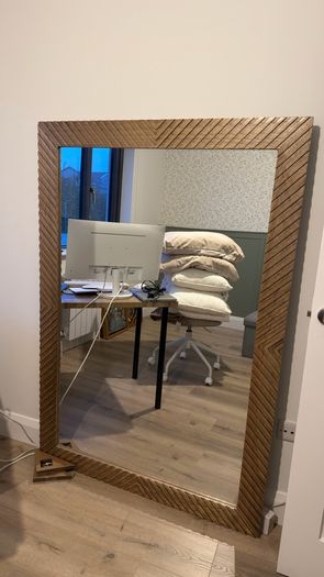 Geometric Carved Wooden Lean-To Mirror  Large (160 x 110cm)