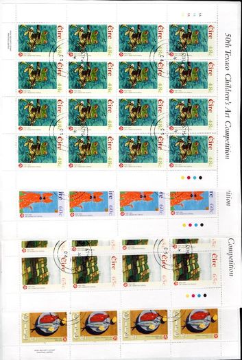 2004 Ireland Celebrating 50 Years of Children's Art (1955-2004) Commemorative Stamps Sheetlet Plate 1A1A1A1A Fine CDS Used with Dublin cancel of 30th June 2004 (First day of issued) on envelope extract