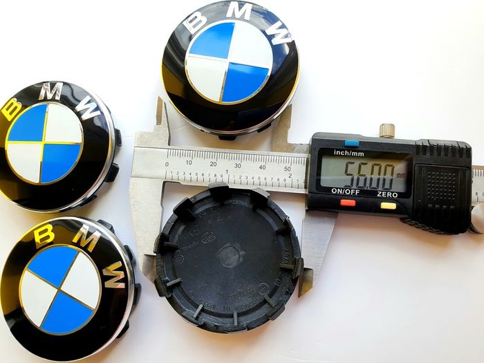 Set of 4 brand new 56mm BMW Classic BLUE / WHITE alloy wheel caps 56