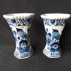 Two Delft Blue/White Small Handpainted Vases