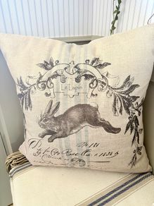 Large 55cm x 55cm French Lapin grain sack stripe indoor/outdoor cushion