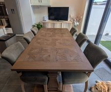 EZ Living Dinner table and 6 chair Set:  Timber Extendable Dining Table with set of 6 chairs included