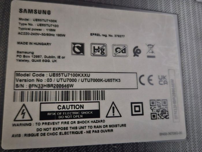 Samsung 65" Crystal UHD 4K Smart TV