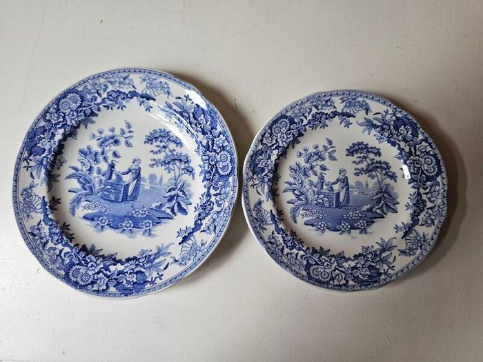 A pair of SPODE Blue Room Collection  "Girl at Well"  Plates