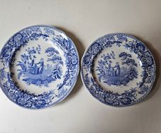 A pair of SPODE Blue Room Collection  "Girl at Well"  Plates