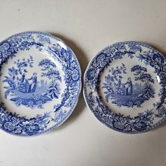 A pair of SPODE Blue Room Collection  "Girl at Well"  Plates