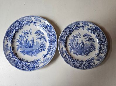 A pair of SPODE Blue Room Collection  "Girl at Well"  Plates