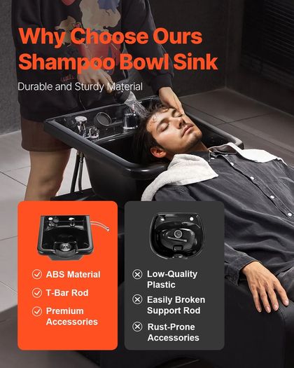 Shampoo Bowl, ABS Plastic Shampoo Sink for Salons and Home, Easy to Clean and Install Salon Shampoo Bowls for Hair Stylists, Shampoo Sink for Spa Center, Barbershop and Beauty Salon Use, Black