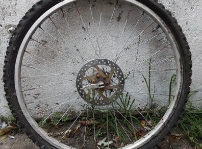 two bicycle wheels