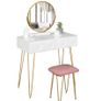 With Mirror and  Velvet Stool Makeup Cosmetic Vanity Table with 2 Drawers 3D Effect Bedroom Image 2