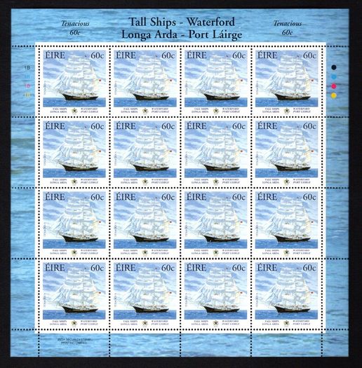 2005 Ireland Tall Ships Waterford Commemorative Stamps Sheetlet Plate 1B1B1B1B Mint Never Hinged (MNH)