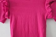 ZARA Pink Ribbed Bodysuit with Ruffle Sleeves Size S