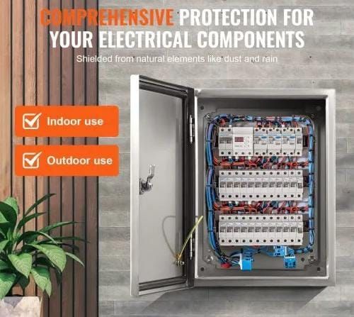 Steel Electrical Box, 50.8 x 40.6 x 20.3 cm, 304 Stainless Steel Electrical Enclosure Box, Wall-Mounted Outdoor Electrical Electronic Equipment Enclosure with Mounting Plate Hinges Lock, IP66 Waterproof
