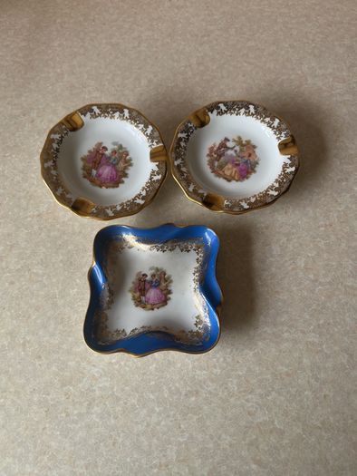 Limoges France 0porcelainTrinket Dish & 2 Limoges Ashtrays