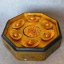 Vintage Chinese Octagonal Lacquered Box with Gilt-Bronze Sycee Ingots And Zodiac Coin Image 3