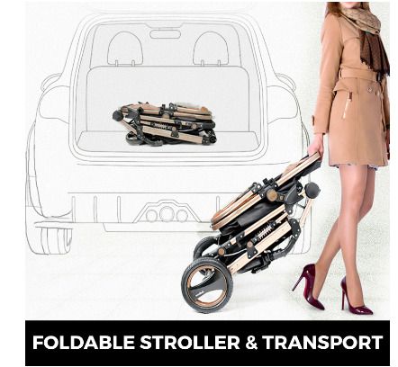 BRAND NEW Luxurious Baby Stroller 2 In 1 Portable Travel Baby Carriage Foldable Aluminum Frame High Landscape Car for Newborn Baby