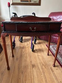 Mahogany console table and picture