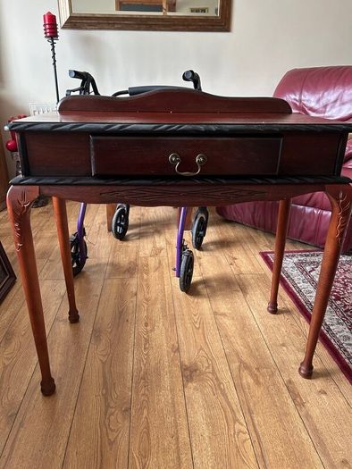 Mahogany console table and picture