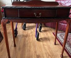 Mahogany console table and picture