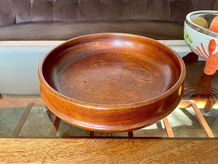 Magnificent Vintage Wide Wooden Turned Shallow Fruit Salad Bowl 1950s 1960s