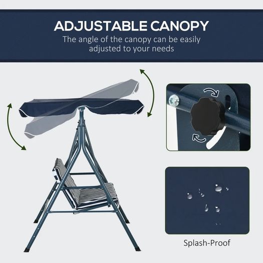 Three-Seater Garden Swing Chair, with Adjustable Canopy - Blue Stripe