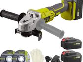 Cordless Angle Grinder 2x3000mAh 20V Li-Ion Batteries & Fast Charger, 2-Position Adjustable Auxiliary Handle, Electric Brake, 1 Cutting &1 Grinding Wheel for Carpenter, Builder