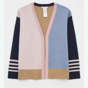 White Stuff Reversible Cardigan | Colorblock & Stripe | Cotton Cashmere Blend | Size UK 10