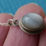 Vintage 80s Round Moonstone Pendant Sterling Silver 925  Necklace 2,2g L9,5" Image 3