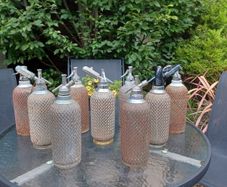 Antique, Soda Syphon, Glass Bottle, Steel mesh, Pub Memorabilia
