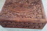 Vintage Carved Wood Box, Trinket Box Floral Design Wood, Atom Chicago