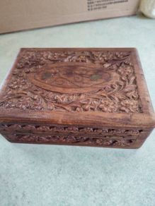 Vintage Carved Wood Box, Trinket Box Floral Design Wood, Atom Chicago
