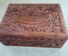 Vintage Carved Wood Box, Trinket Box Floral Design Wood, Atom Chicago