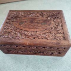 Vintage Carved Wood Box, Trinket Box Floral Design Wood, Atom Chicago